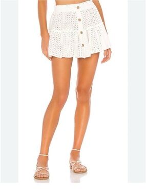 Eberjey White Eyelet Ruffle Mini Skirt Sz L NWT
